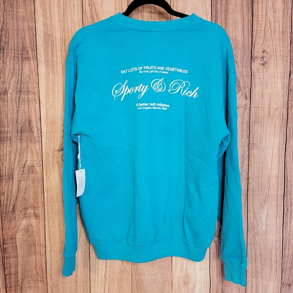 NWT Sporty & Rich Crewneck Sweater Ocean Blue Sz S - Picture 1 of 9